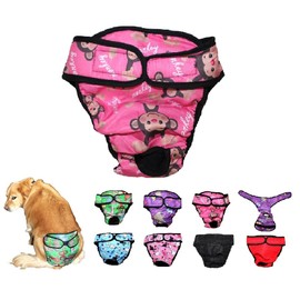 Dog Diaper Reusable Washable Female Girl for Medium & Large Big Dog Breeds Size L, XL, XXL (Large: Waist 20" - 24", Pink Monkey)