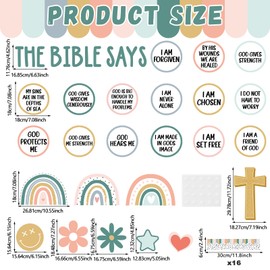 Christian Bulletin Board Decorations Set Inspirational Bulletin Board Set Motivational Boho Rainbow Bible Verse Paper Cutouts Decorations for Classroom Sunday School VBS Home Church Supplies