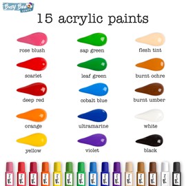 abeec Acrylic Paints Set with 15 x 10ml Acrylic Paint Tubes – Art Supplies with Assorted Acrylic Paints - Paint Sets for Kids 9-12 - Acrylic Paint Sets for Adults and Children