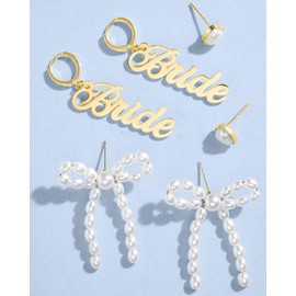 xo, Fetti Gold + Pearl Bride Earring Set, 3 pairs | Bachelorette Party Jewelry, Bridal Accessory, Rehearsal Dinner Outfit, Bridesmaid Gift