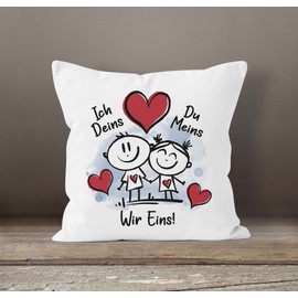 SpecialMe® Cushion Cover in Love Stick Figure I Your You My Heart Gift Valentine's Day Anniversary White 40 cm x 40 cm