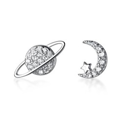 BSLVWG Star Moon Stud Earrings Silver Asymmetric Star Moon Planet Small Cartilage Stud Earrings for Women Teen Girls Hypoallergenic Piercing Post Jewellery Gifts Birthday Daughter Sister Xmas, Alloy
