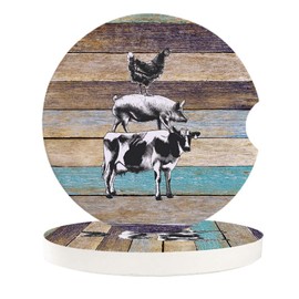 Vibiliyou Wooden Texture Set of 2 Pack Car Coasters for Drinks Durable Absorbent Ceramics Car Accessories Easy Removal of Auto Cup Holders for Various ups Are Stored in The Car