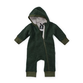 Ehrenkind® Fleece Overall Made of 100% Organic Merino Wool, Breathable and Temperature-Regulating, Wool Fleece, Baby Jumpsuit with Hood, forest green