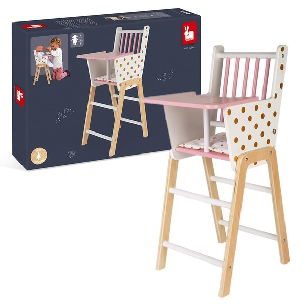 Janod Candy Chic Highchair – Wooden Baby Doll Chair - Ages 3+ - J05888