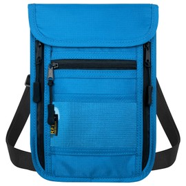 sundee Travel Neck Wallet with Double Zippers, RFID Blocking Passport Holder with Adjustable Neck Strap for Men and Women to Keep Cash, Credit Cards and Travel Documents Safe - Lake Blue