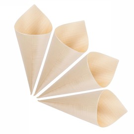 Gere Gere Disposable Wood Charcuterie Cones Plates, Large 7.1 inches Tall x 2.75 inches Dia - 100 Pieces, for Appetizers, Charcuterie, Parties, Catering Events, Wooden Disposable Bowls