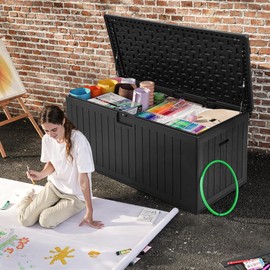 DWVO 150 Gallon Double-Wall Deck Box, XL Large Resin Outdoor Storage Box, Lockable & Waterproof, Double as Seating, 1000lbs Capacity (Black)