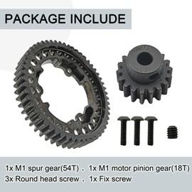 Hardened Steel 54T Spur Gear 1 Mod and 18T Motor Pinion,Fit for Traxxas 1/5 X-Maxx 1/7 XO-1 1/10 Maxx/E-Revo 2.0 VXL Replacement 6449