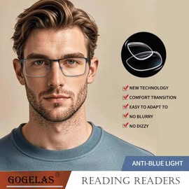 GOGELAS 2 Pack Reading Glasses for Men,Blue Light Blocking Anti UV400 Eyeglasses Metal Frame Computer Readers with Spring Hinge (+1.00,Black & Grey)