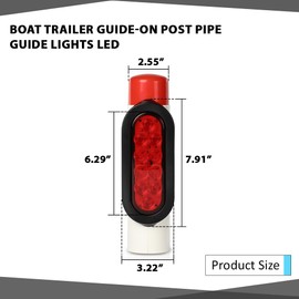 CHEDA LED Boat Trailer Guide-On Post Pipe Guide Lights Fit for Standard 2" PVC (2-3/8" OD) Boat Trailer, Ski Boat Or Fishing Boat Red Lens