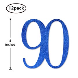 Blue Glitter 90th Birthday Centerpiece Sticks, 12-Pack Number 90 Table Topper Anniversary Party Decorations