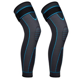 Yasdyri Full Leg Compression Sleeves with Adjustable Long Knee Support for Men and Woman Elastic Long Knee Brace for Arthritis, Tendonitis, Meniscus Tear, ACL, Basketball, Cycling 2 Pack (Blue, L)