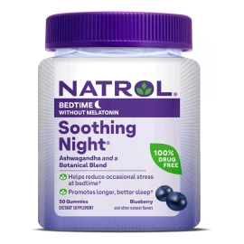 Natrol Bedtime Sin melatonina Para adultos 50 gomitas para dormir Sabor arándano Suministro para 25 días