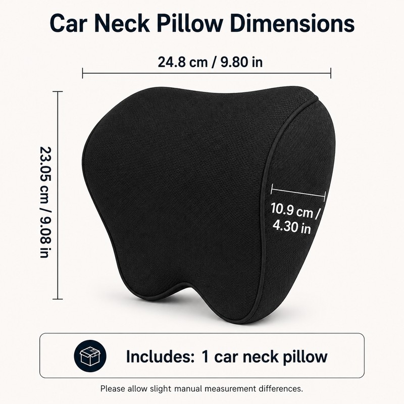 Memory Foam Car Neck Pillow with Adjustable Headrest Strap, Removable