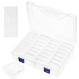 Bead Storage Box, 28 Compartments Bead Organiser Storage Box with Stickers, Clear Craft Storage, Craft Organiser Storage Box Plastic Diamond Art Storage Box for Beads, Diamonds, Jewelry, Earplug