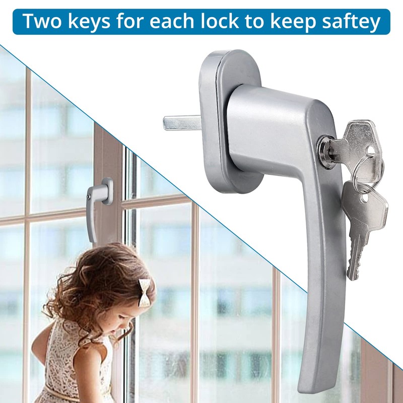 AUTOUTLET Aluminium Window Handle, Lockable, Safety Window Handle, Child Lock