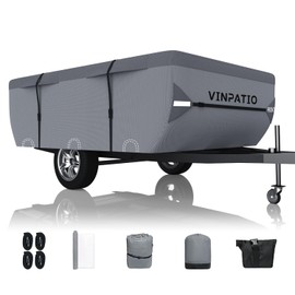 VINPATIO VINPATIO Pop Up Camper Cover - Grey, Folding Camper Tent Trailer Cover for 8'-10' Trailers, Waterproof & Anti-UV with Windproof Straps