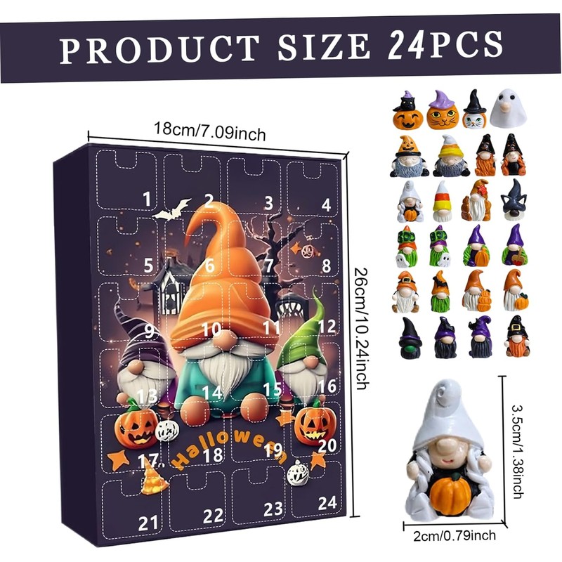 Calendario de Adviento de Halloween con 24 Figuras de Gnomos