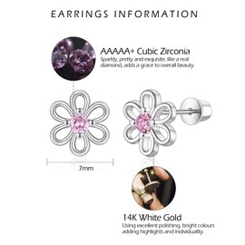 VYYU Cute Flower Earrings for Girls Women - Hypoallergenic Titanium Earrings with Screwback Back, Colorful Cubic Zirconia Studs Girls Jewellery Christmas Birthday Gifts for Daughter Granddaughter