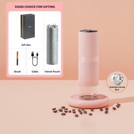 Portable Electric Coffee Grinder, Rechargeable Handheld Grinder with Stainless Steel Conical Burr, Adjustable Grind Settings, for Espresso, Moka, Pour Over, French Press, Cold Brew, Blushy