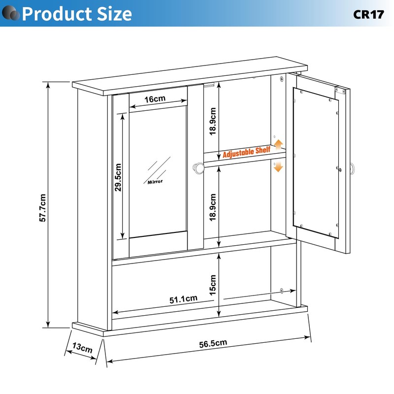 Panana Wall Mounted Bathroom Cabinet Wall Cabinet with 2 Mirrored