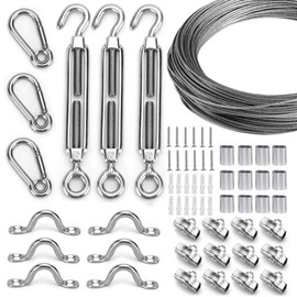 Globe String Light Suspension Kit, Outdoor Light Guide Wire, Vinyl Coated Stainless Steel Steel Cable，Include 150ft Transparent PVC and 304 Stainless Steel Wire Cable, Turnbuckle and Hooks