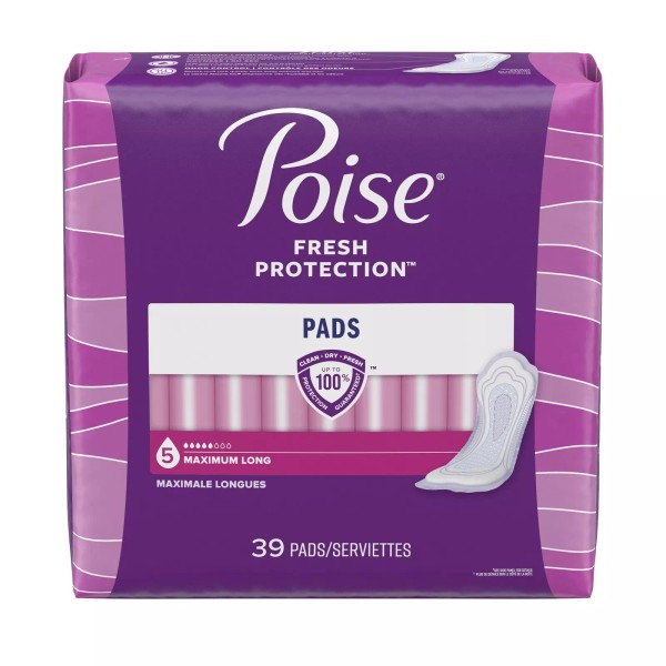 Poise Incontinent Pad 14.6 Inch Length Long Length Maximum 39