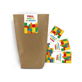 12 Gift Bags + 12 Stickers Building Blocks Building Blocks Party Bags Children's Birthday Boy Gift Bags for Party Favours Wrapping for Boys Birthday
