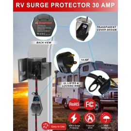 RV Surge Protector with Waterproof Cover 30 Amp LED Display & Voltage Monitoring Auto Shutoff and Reset Circuit Analyzer RV Adapter Plug for Camper Travel Trailers Safe RV Accessories