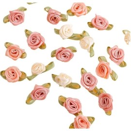 100Pcs 15mm Multicoloured Mini Rose Flowers Satin Ribbon Bows Appliques DIY Sewing Craft Accessories Wedding Bride Gift Decoration, Art Fabric Ribbons