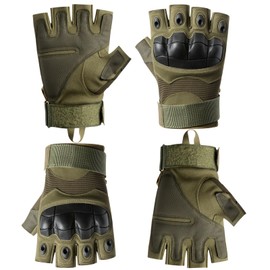 CubePlug Mens Breathable Padded Fingerless Motorcycle Gloves Half Finger Gloves for Cycling Hiking Climbing Outdoor Sports (2*Olive Green, L)