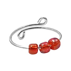 CERSLIMO Anxiety Ring for Women Men, Silver Rotate Bead Anxiety Relief Ring - Open Adjustable Fidget Ring with Colorful Beads, Stress Reliever Spinner Ring | Finger Ring Jewellery Gifts, Red Bead