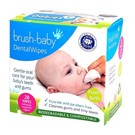 Brush-Baby DentalWipes for Babies, Stage 1 Birth, First Teeth, Suitable from 0-16 Months, Soft & Gently Clean Your Baby’s Mouth, Gums and Tongue, Individually Wrapped, White, 28 Count