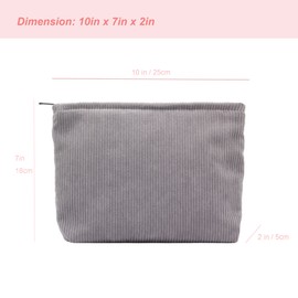 PAZIMIIK Makeup Bag Large Zipper Corduroy Make Up Pouch for Purse Travel Canvas Cosmetic Organizer for Women Brush Storage,Grey
