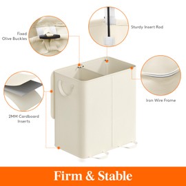 Lifewit Double Laundry Hamper with Lid and Removable Laundry Bags, Large Collapsible 2 Dividers Dirty Clothes Basket with Handles for Bedroom, Laundry Room, Closet, Bathroom, College, Ivory White