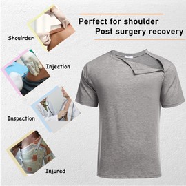 Deyeek Unisex Chemo Shirts Post Shoulder Surgery Shirts Recovery Tear Away 2 Side Zippers Off Full Open Dialysis Clothing Grey