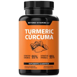 BEYOND VITAMINS - Turmeric Cúrcuma con Extracto de Raíz de Cúrcuma Estandarizada al 95% y Pimienta Negra al 95% - Suplementos formulados con alta