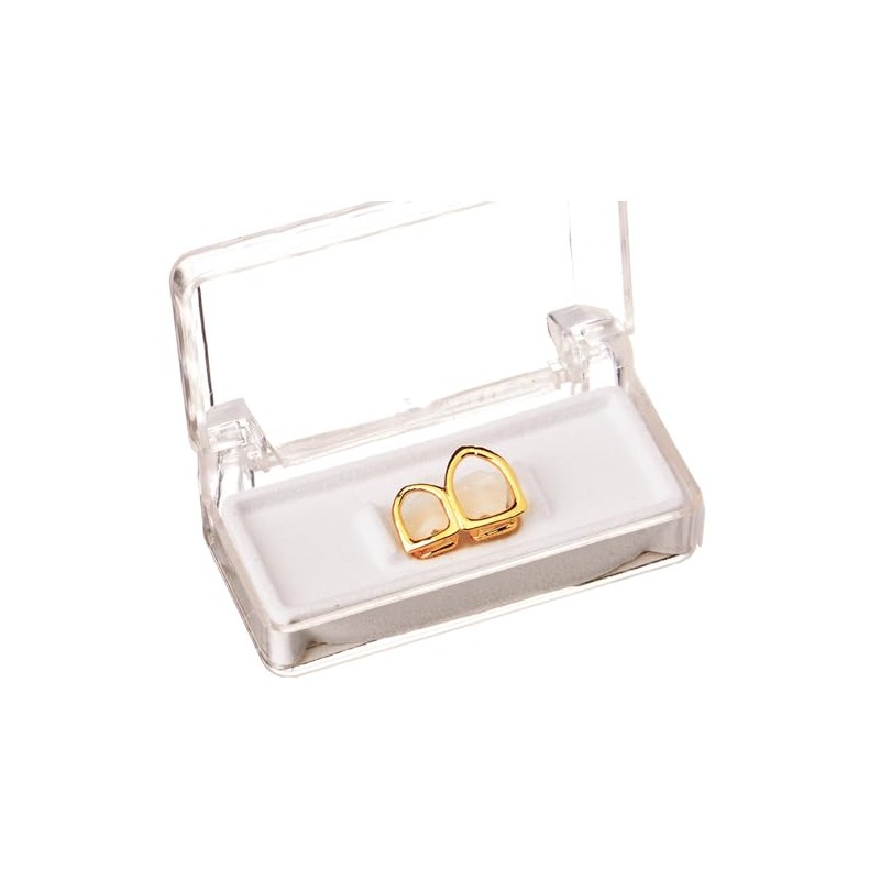 Gold Tone 2 Open Grillz Teeth for Top and Bottom