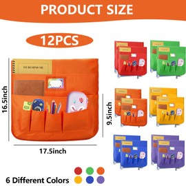 Natonhi Chair Pockets for Classrooms Set of 12 17.5 x 16.5 inch Seat Sacks Seat Pockets for Classroom Chairs Chairback Buddy Pocket Chart 6 Storage Pockets for Kindergarten Classroom 6 Colors