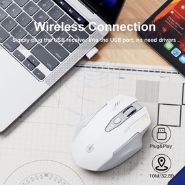 Uineer Wireless Mouse,[Upgraded] Rechargeable 2.4GHz (Battery Level Visible) Ergonomic Computer Mouse,4 Levels DPI, Wireless Mice for Laptop PC Computer(Grey and White)