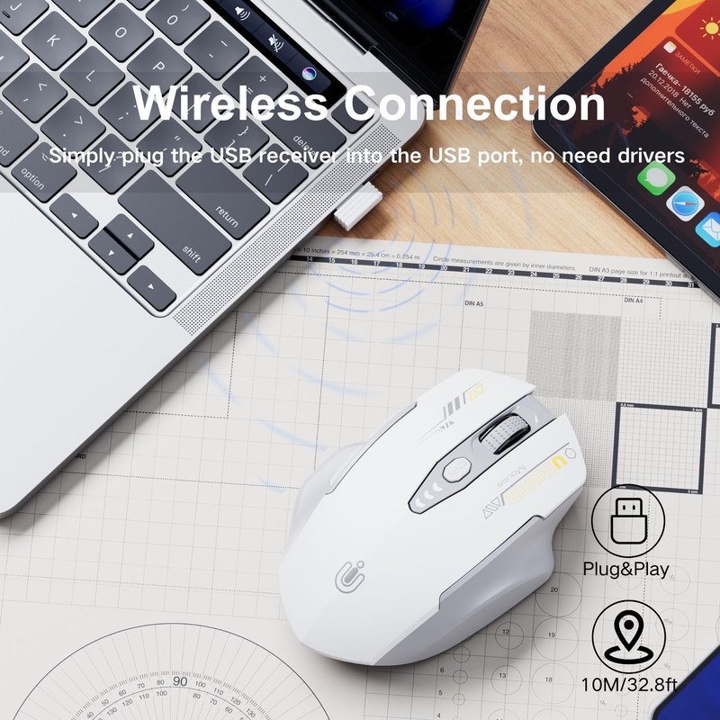 Uineer Wireless Mouse,[Upgraded] Rechargeable 2.4GHz (Battery Level Visible) Ergonomic Computer