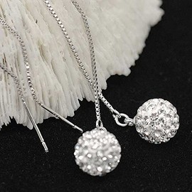 Sterling Silver Crystal Ball Beads Tassel Ear Stud Threader Drop Dangle Linear Earrings Party Bridal Jewellery