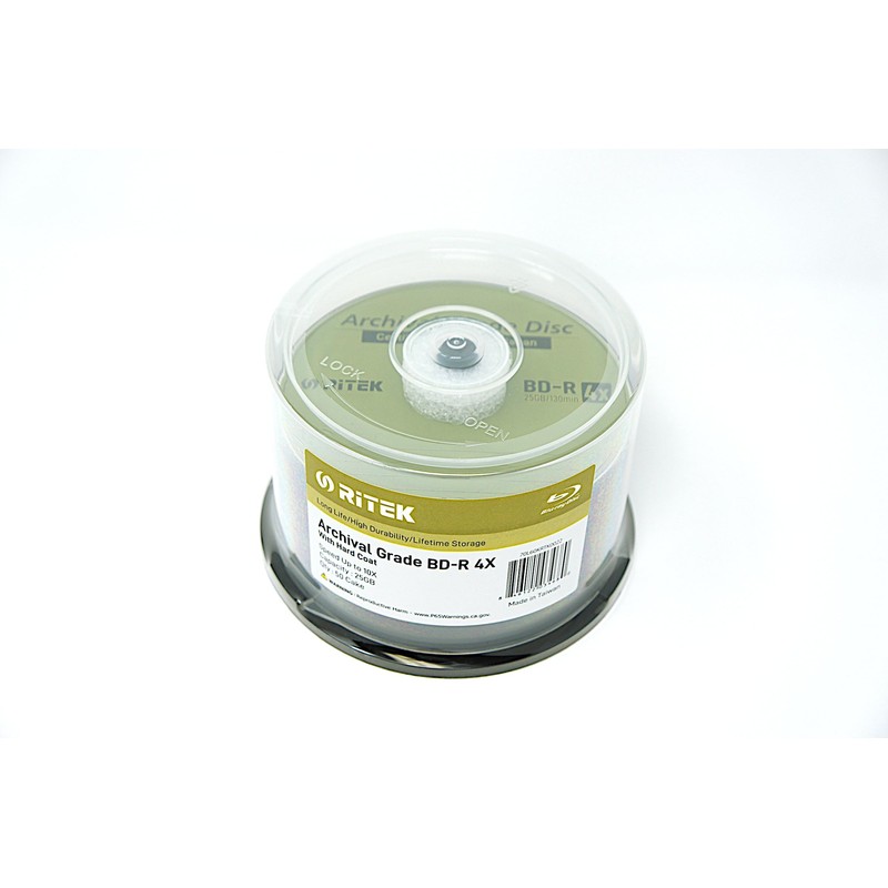 50 Pack Ritek BD-R 25GB 4X Archival Grade Blank Disc