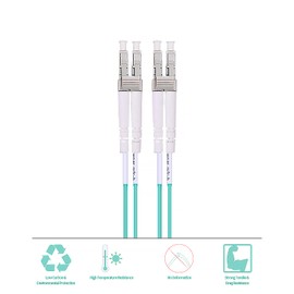 QSFPTEK OM3 LC to LC Fiber Patch Cable, 10GB Duplex LC-LC 50/125um Multimode Fiber Optic Cord LSZH 0.5 Meter(1.64ft)-4pack
