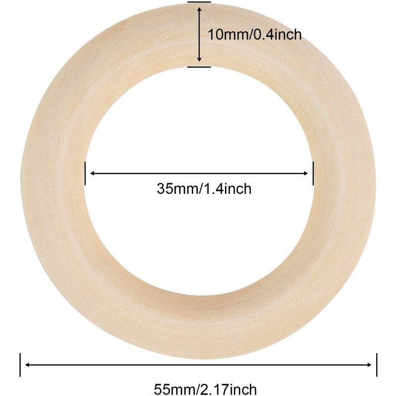 DDSHUN 20 Pcs Wooden Rings Unfinished Natural Wood Rings 55mm