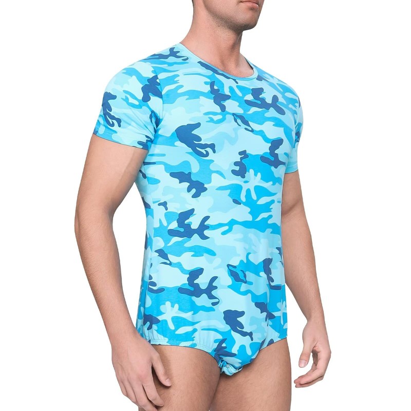 Landofgenie Short Sleeve Onesie Adult One Piece Pajamas Camouflage Bodysuit