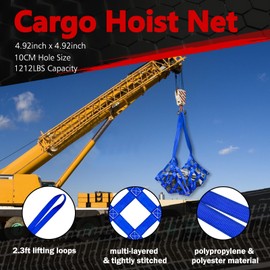 FITHOIST Cargo Lifting Net 1212LBS, 4.92'x4.92' Safety Lifting Net Straps for Hoist 10cm Square Mesh, Sling Hoisting Net, Heavy Duty Cargo Net for Construction Moving Hoisting Loading Unloading (Blue)