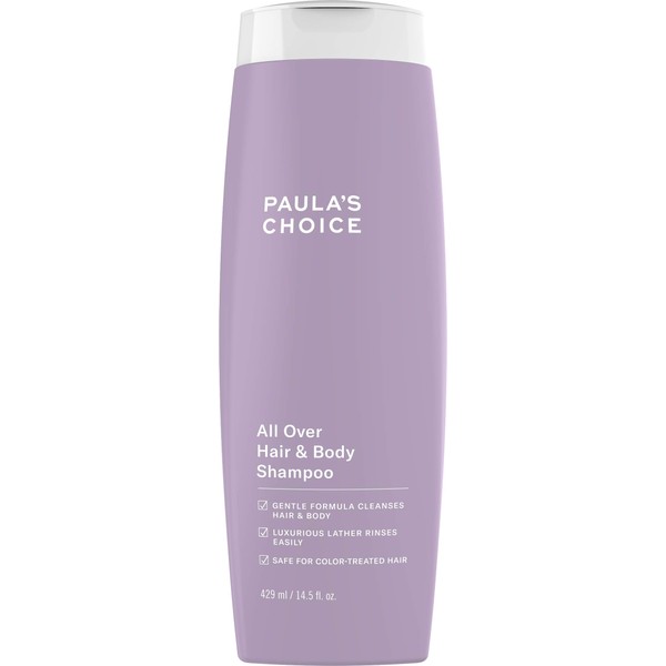 Paula's Choice All Over Hair Shampoo & Body Wash, Fragrance Free, Safe for Color Treated Hair, 14.5 Ounce