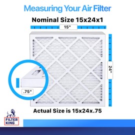 Filter King 15x24x1 Air Filter | 4-PACK | MERV 8 HVAC Pleated A/C Furnace Filters | MADE IN USA | Actual Size: 15 x 24 x .75"